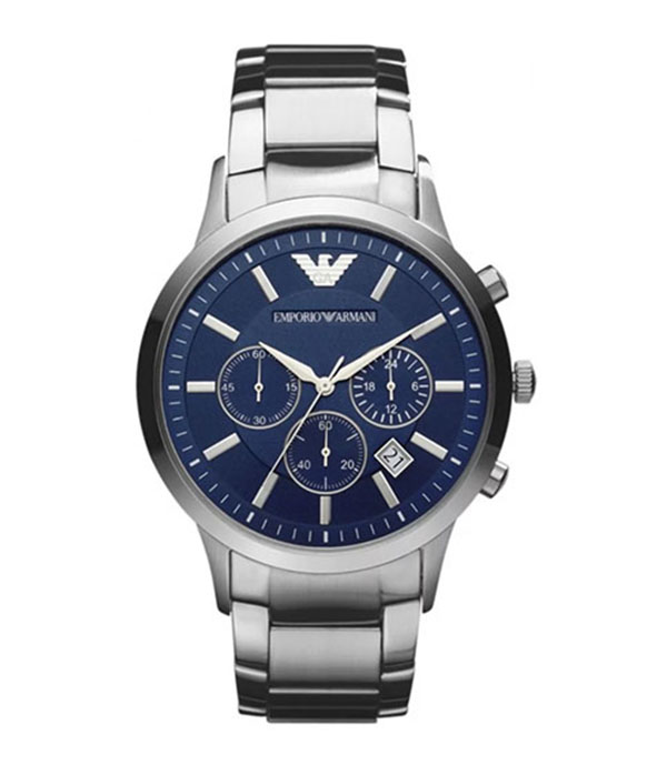 Emporio Armani Renato Silver Stål blå urtavla 43mm Herrklocka AR2448