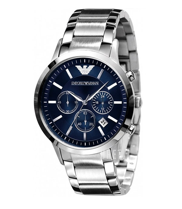 Emporio Armani Renato Silver Stål blå urtavla 43mm Herrklocka AR2448