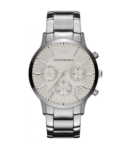 Emporio Armani Renato Silver Stål vit urtavla 43mm Herrklocka AR2458