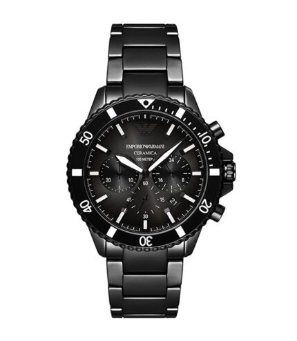 Emporio Armani Diver Svart Keramik grå urtavla 43mm Herrklocka AR70010