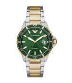 Emporio Armani Diver Silver/Guld Stål grön urtavla 42mm Herrklocka AR80063