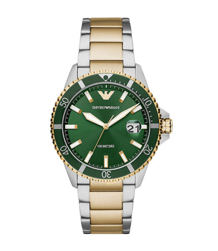 Emporio Armani Diver Silver/Guld Stål grön urtavla 42mm Herrklocka AR80063