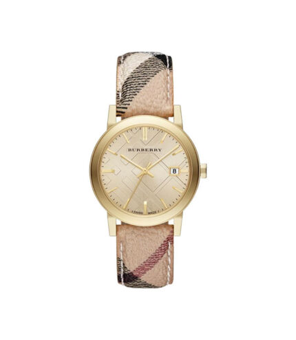 Burberry Heritage Nova Check Flerfärgad Läder Guld Urtavla 38mm Damklocka BU9026
