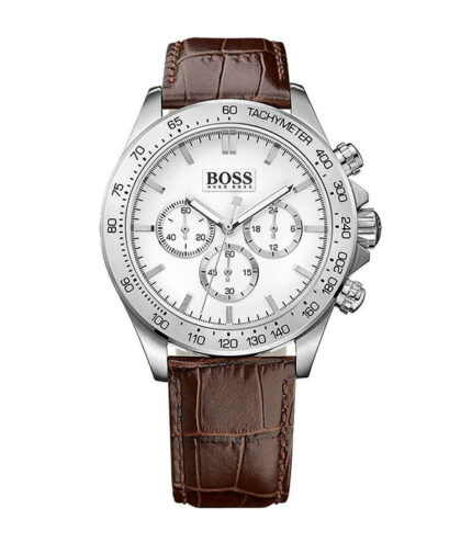 Hugo Boss Ikon Brun Läder vit urtavla 42mm Herrklocka 1513175