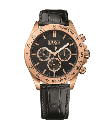 Hugo Boss Ikon Svart Läder svart urtavla 44mm Herrklocka 1513179